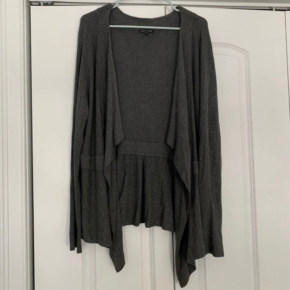Eileen Fisher Dark Grey Waterfall Front Cardigan Sweater